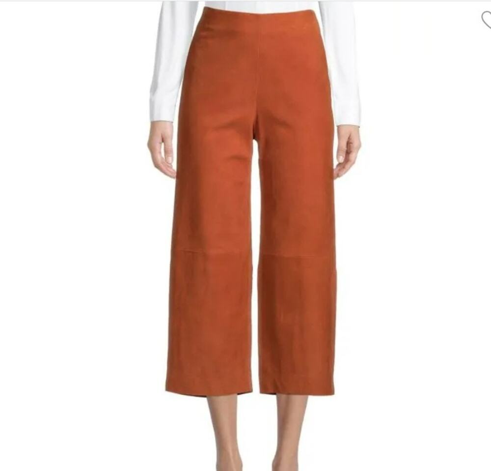 Vince Women's Wide Leg Cropped Lamb Leather Pants Size 8 Dark Brick Rust NWT